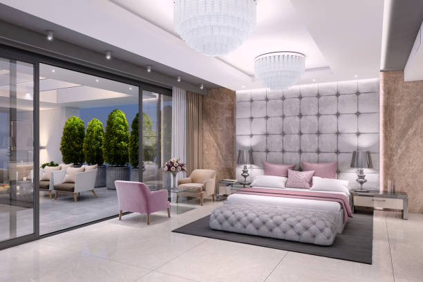 istock Luxury bedroom interior with large terrace 1148452735