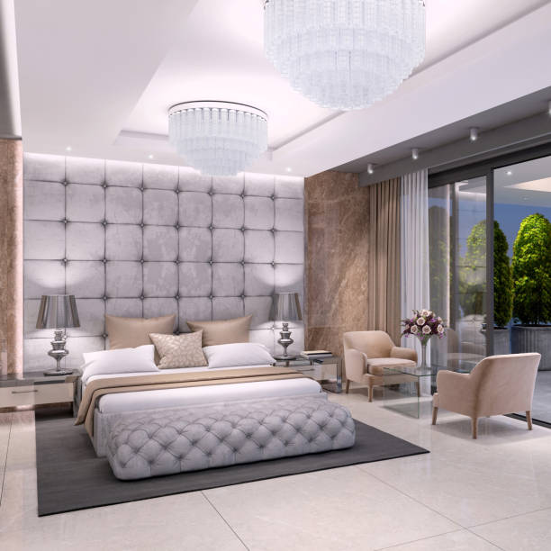 istock Luxury bedroom interior with large terrace 1148452736