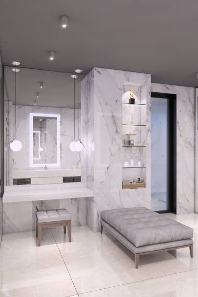 istock Luxury bathroom interior with glass door 1148452756