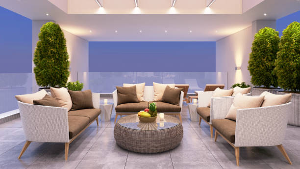 istock Large terrace with comfortable seating and plants 1148452768