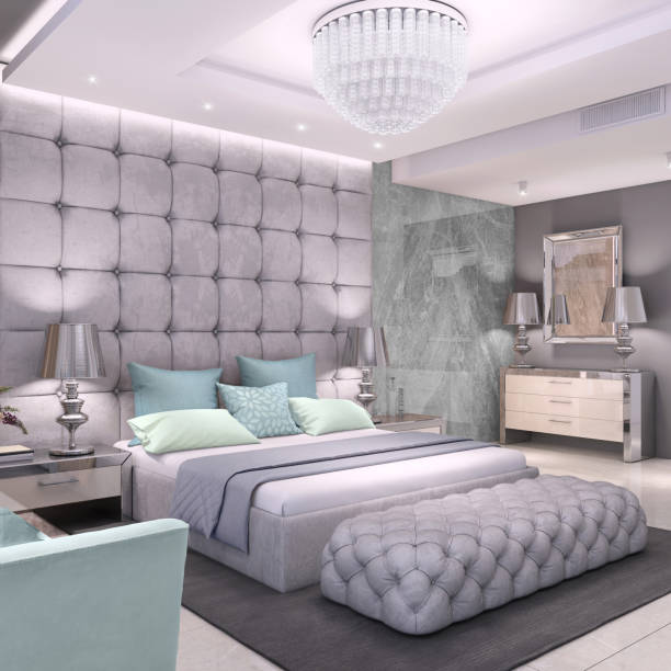 istock Luxury bedroom interior with marble wall 1148452769