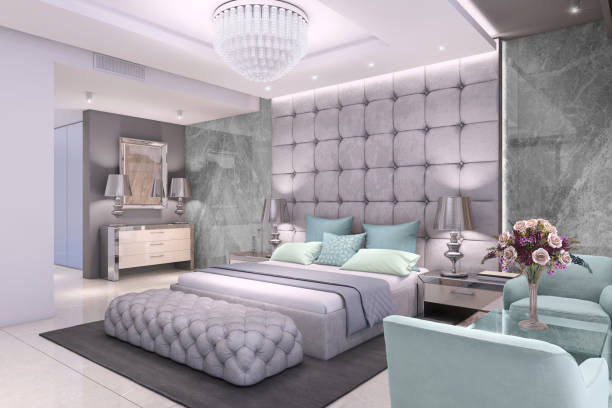 istock Luxury bedroom interior with marble wall 1148452774