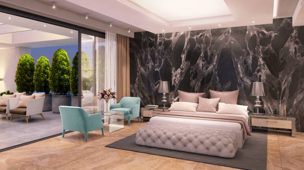 istock Luxury bedroom interior with large terrace 1148452781