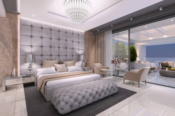 istock Luxury bedroom interior with large terrace 1148452810