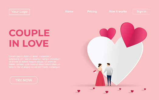 Landing page template of Couple with Dating Apps Illustration Concept. Modern flat design concept of web page design for website and mobile website.Vector illustration