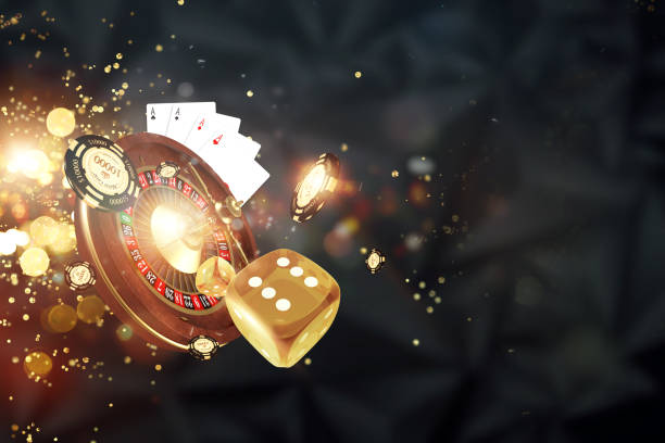 istock Creative background, roulette, gaming dice, cards, casino chips on a dark background. The concept of gambling, casino, winnings, Vegas Games Background. 3D render, 3D illustration 1148454988