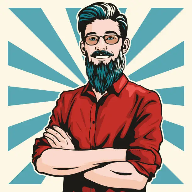 Vector illustration of Hipster Man with Folded Arms