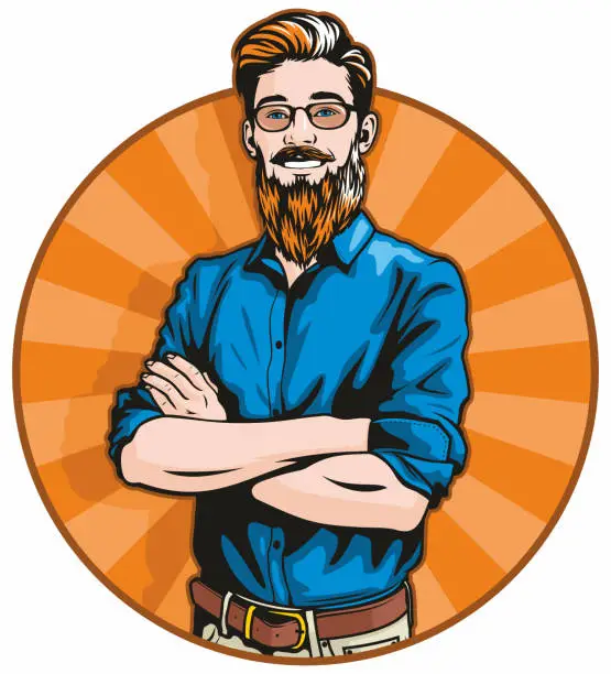 Vector illustration of Hipster Man with Folded Arms