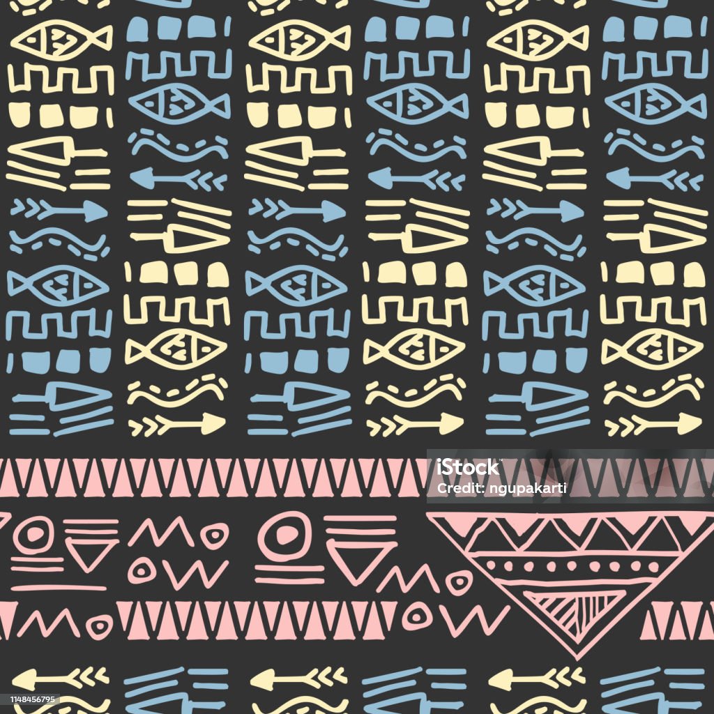 Cree Patterns Texture Retro Hand Drawn Texture Tribal Seamless Pattern Vector Illustration ...