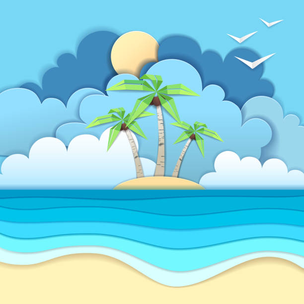 istock Sea or ocean landscape, sea beach cut out paper art style design 1148456979