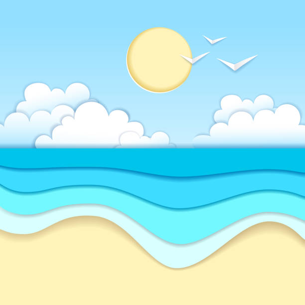 istock Sea or ocean landscape, sea beach cut out paper art style design 1148456981