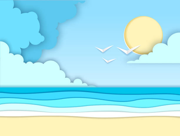 istock Sea or ocean landscape, sea beach cut out paper art style design 1148457039