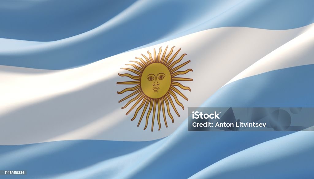 Waved highly detailed close-up flag of Argentina. 3D illustration. Background with flag of Argentina Argentinian Flag Stock Photo