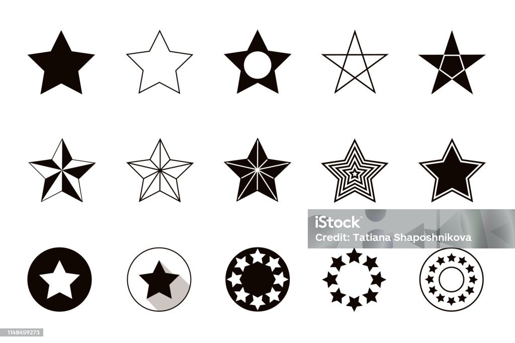 Ensemble de formes géométriques étoiles, isolé sur fond blanc - clipart vectoriel de Forme étoilée libre de droits