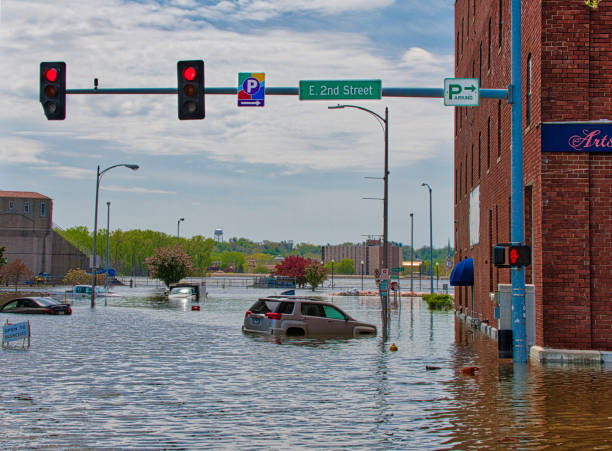 Davenport, Iowa 2019 inundação - foto de acervo