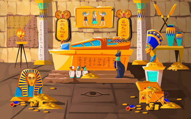 ilustrações, clipart, desenhos animados e ícones de túmulo antigo de egipto do vetor dos desenhos animados do pharaoh - tomb
