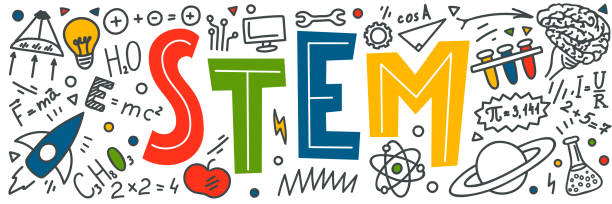 STEM STEM. Science, technology, engineering, mathematics. Science education doodles and hand written word "STEM" stem education stock illustrations