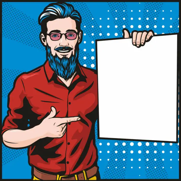 Vector illustration of Hipster With Blank Sign