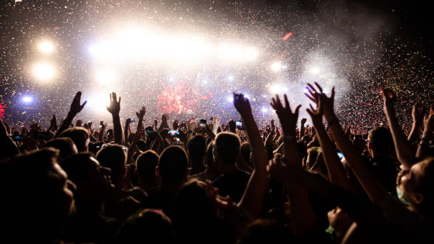 istock Confetti fireworks at music concert by night. 1148471052