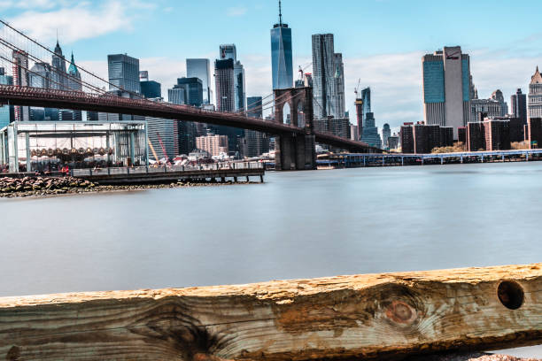 New York City view with the Brooklyn Bridge stock photo
