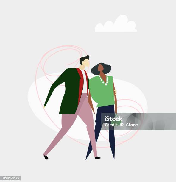 People In Love Happy Couple Walking In The Part Dating Concept Stock Illustration - Download Image Now