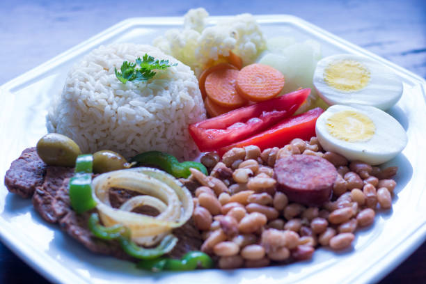 istock Brazilian food dish - Beans, rice, meat, eggs, salad 1148496380