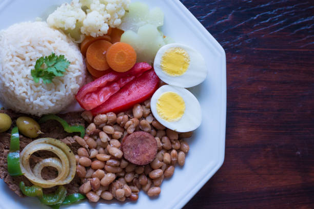 istock Brazilian food dish - Beans, rice, meat, eggs, salad 1148496405