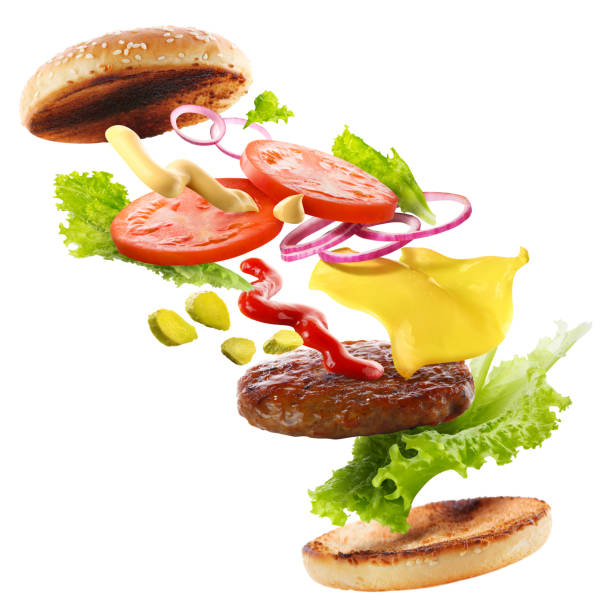 burger on white - burger hamburger large food imagens e fotografias de stock