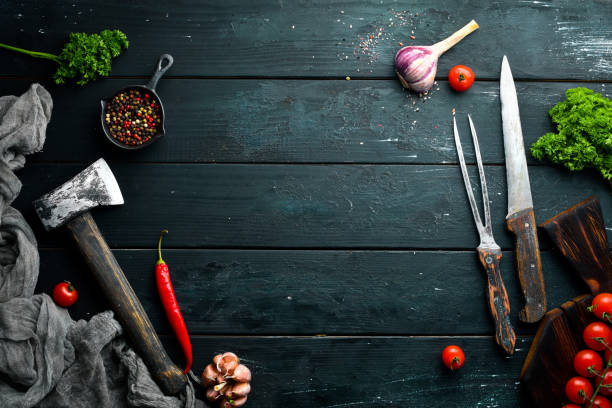 istock BBQ banner. Cutlery barbecue. Top view. Free space for your text. Rustic style. 1148502724