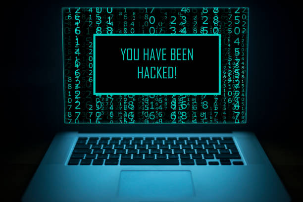 Hacked. Internet crime concept. Display with message YOU HAVE BEEN HACKED. Network security data protection. identity theft photos stock pictures, royalty-free photos & images