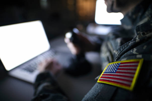USA military intelligence control center. American soldier on a mission in headquarters. military building photos stock pictures, royalty-free photos & images