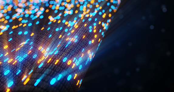 Abstract Blue And Orange Digital Binary Code Matrix Background With ...