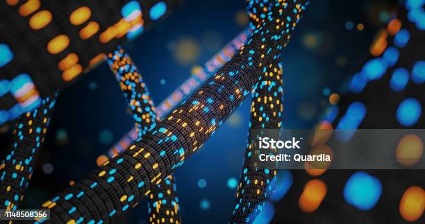 Abstract Blue And Orange Digital Binary Code Matrix Background With ...