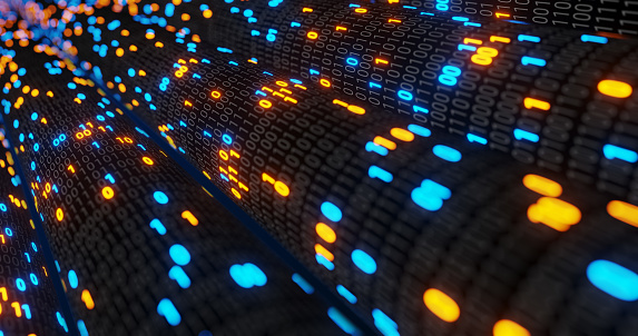 Abstract Blue And Orange Digital Binary Code Matrix Background With ...