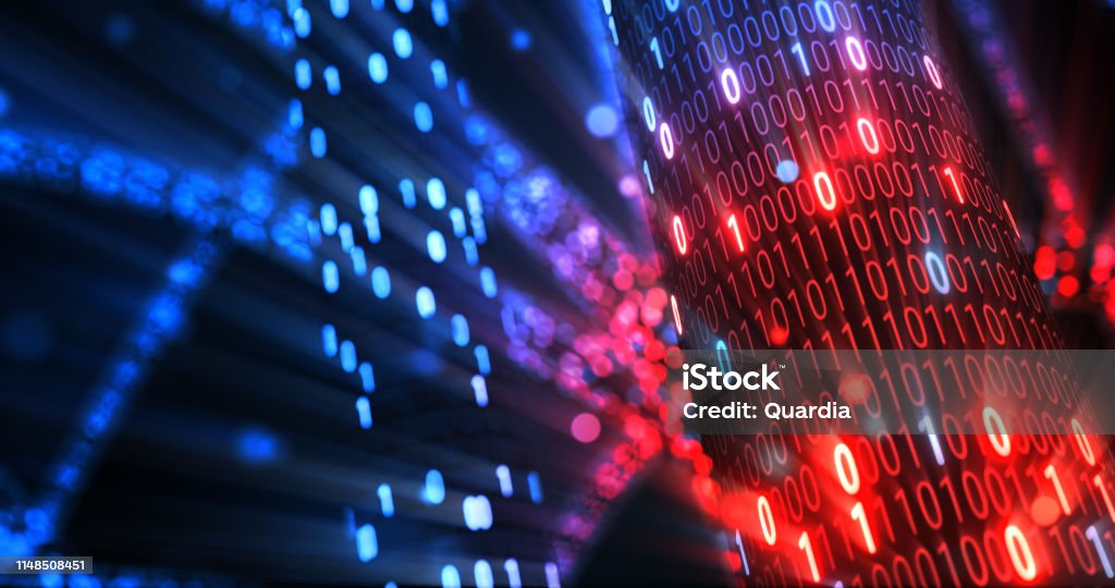 Hacking Red And Blue Digital Binary Code Matrix 01 Background Hacker ...