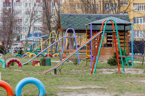 istock A children's playground, a slider located on the sand 1148514329