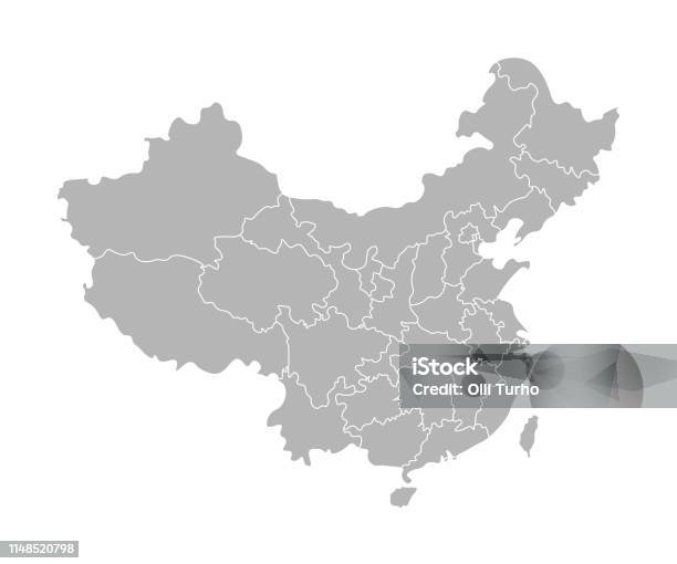 Ilustración de Vector Ilustración Aislada Del Mapa Administrativo Simplificado De China Fronteras De Las Provincias Siluetas Grises Contorno Blanco y más Vectores Libres de Derechos de China