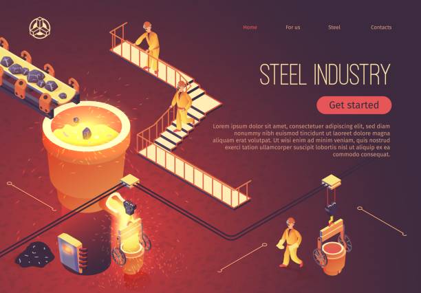 ilustrações de stock, clip art, desenhos animados e ícones de steel industry banner for iron factory workshop - cast in stone