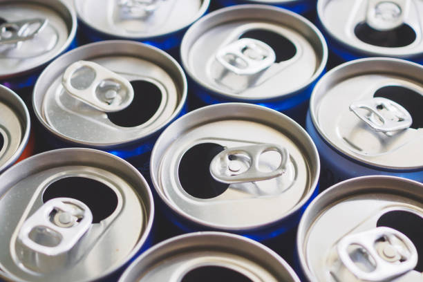 istock Empty aluminium drink cans recycling background concept 1148521654