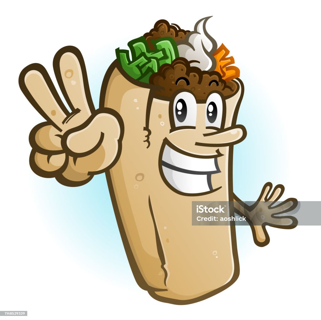 Burrito Cartoon Character Holding Up A Peace Sign Stock Illustration -  Download Image Now - Cartoon, Peace Sign - Gesture, Taco - iStock
