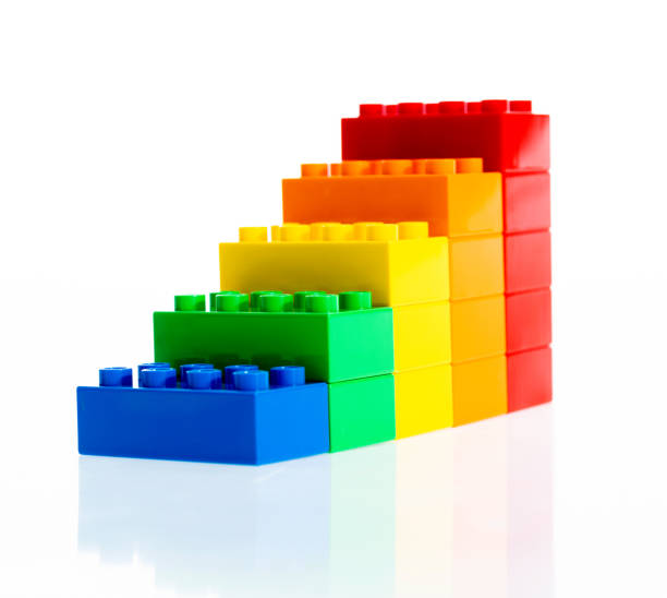 istock Stairs made of plastic blocks on white background 1148539023