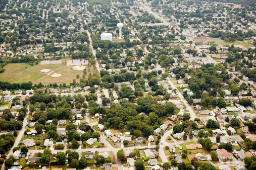 Aerial view of Detroit downtown residential area Michigan USA