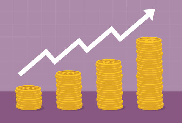 Coin Stack with White Arrow Coin, Currency, Graph, Saving, Money huge pile of money stock illustrations