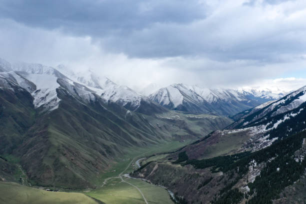 Aerial view to Mount  in Kyrgyzstan