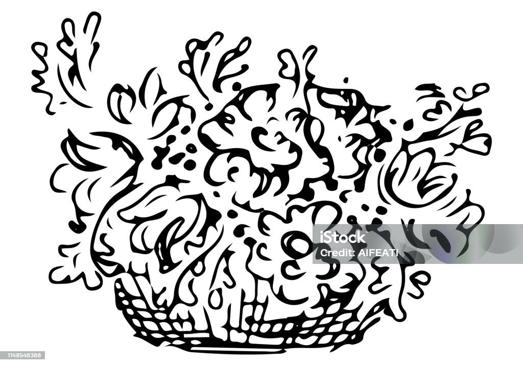 Bouquet of peonies flowers in a wood basket. Vector doodle floral image. Line art. Sketch Bouquet of peonies flowers in a wood basket. Vector doodle floral image. Line art. Sketch. Abstract stock vector