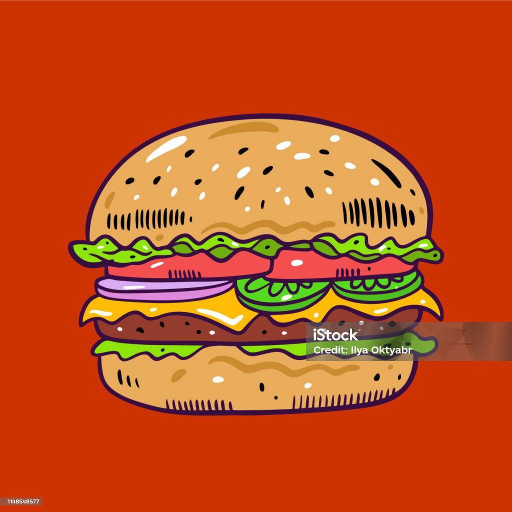 Burger Hamburger Vẽ Tay Vẽ Vector Minh Họa Phong Cách Hoạt Hình ...