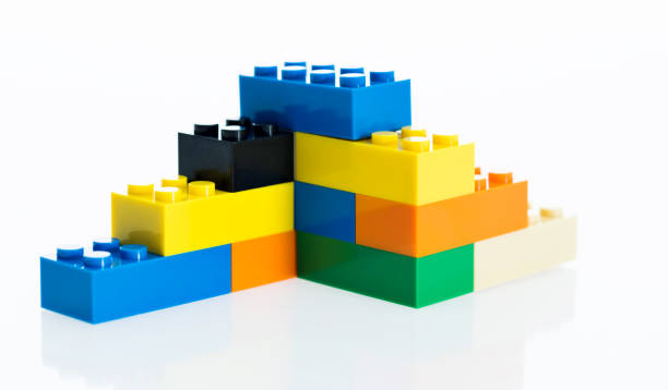 istock Stairs made of plastic blocks on white background 1148549545