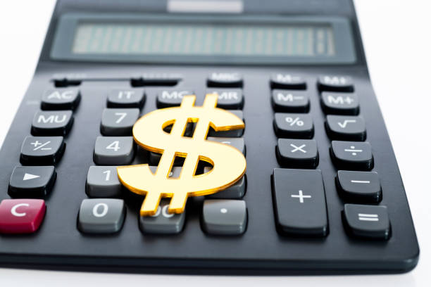 Calculator dollar sign on white background.