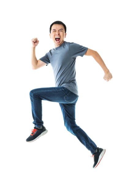 Man running on white background.
