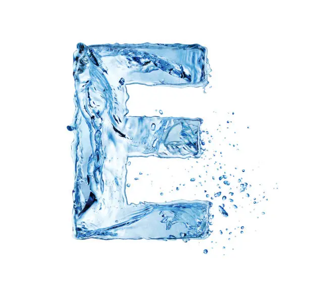 creative capital water letter E isolated on white background